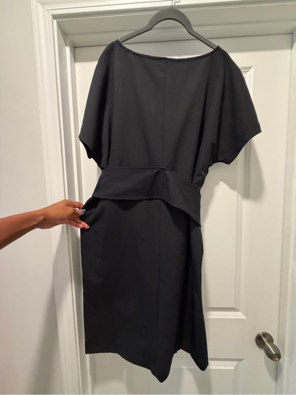 Prologue Black Midi Dress with attached waist tie for shape